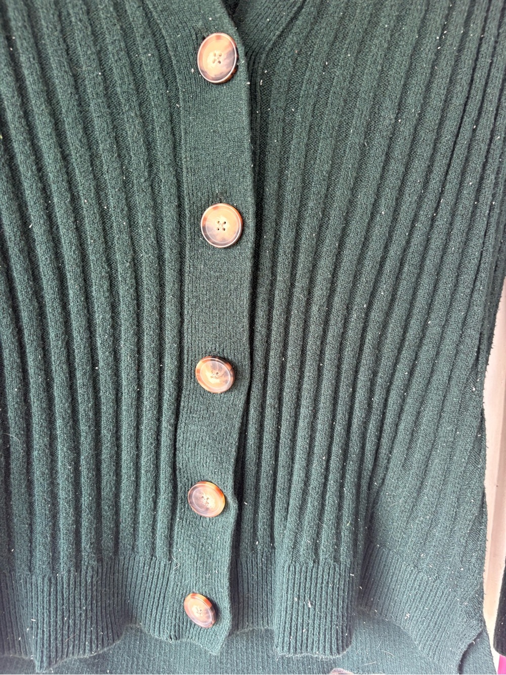 LOFT Dark Green Ribbed Button-Front Cardigan - Picture 3 of 5